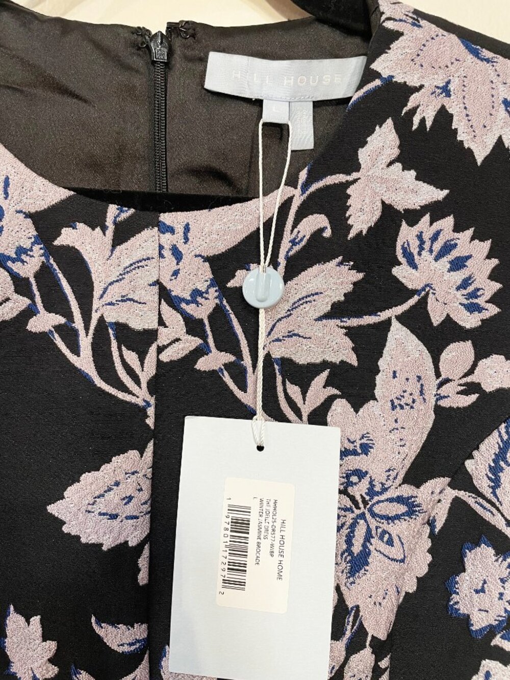 New Hill House Joelle Metallic Floral Jacquard Mini Dress Black Purple L $328 - Picture 5 of 7